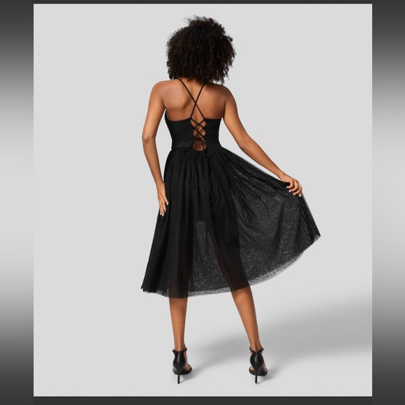 V Neck Ruched Backless Crisscross Lace Up Contrast Mesh Midi Casual Dress - Picture 2 of 6